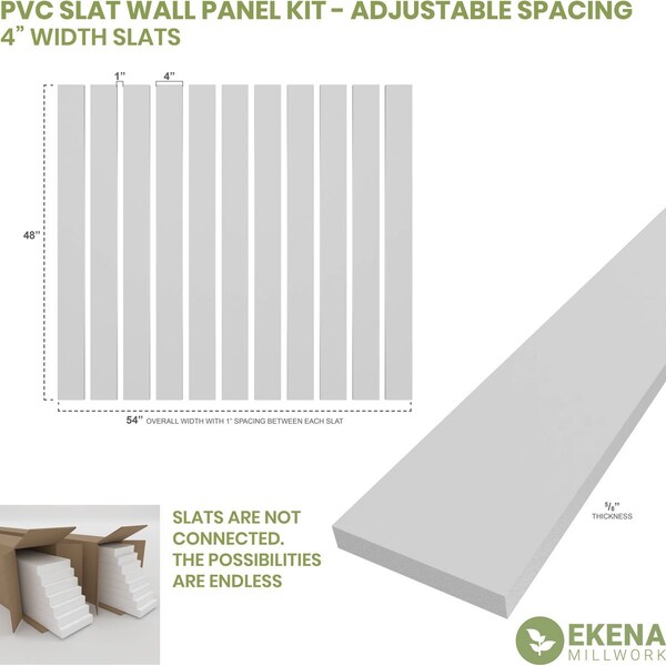 48H X 5/8T Adjustable PVC Slat Wall Panel Kit W/ 4W Slats, Unfinished Contains 11 Slats